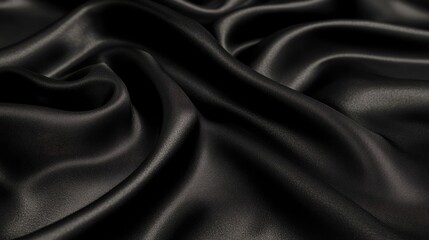 Fototapeta premium Luxurious black satin fabric texture with soft waves and glossy sheen creating an elegant abstract background for design projects