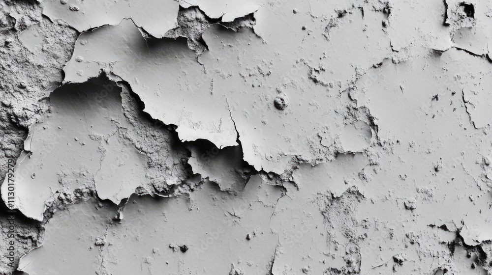 Poster textured white peeling paint on an aged wall creating a rustic and weathered background for design a