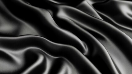 Fototapeta premium Luxurious black satin fabric texture with soft waves and a shiny abstract background creating an elegant and sophisticated aesthetic.