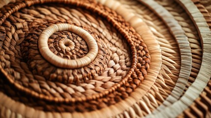 Obraz premium woven natural materials creating intricate circular patterns in earthy tones for home decor and design backgrounds