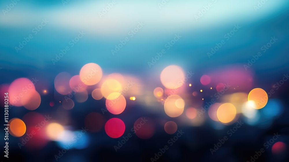 Poster abstract blurred blue sky with soft clouds and colorful bokeh lights creating a dreamy background fo