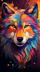 Abstract colored wolf head background, wallpaper for mobile, 9:16 ratio. Generative ai.