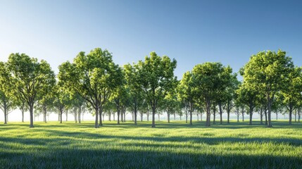 Obraz premium lush green trees with vibrant foliage in a serene park landscape under a clear blue sky during daylight hours