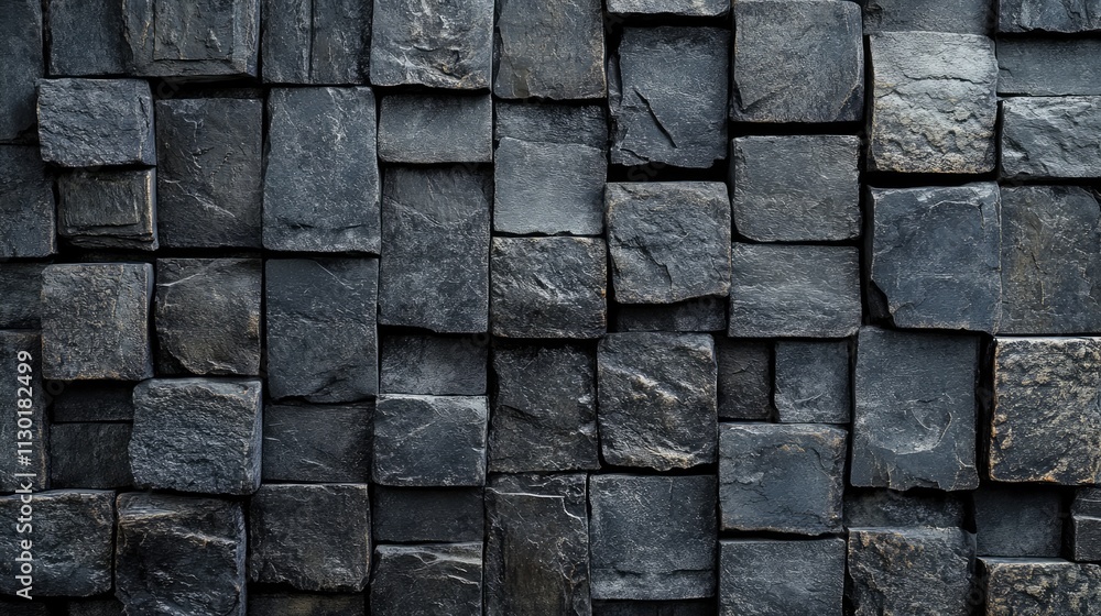Poster textured wall background featuring an arrangement of large and small rectangular masonry stones in v