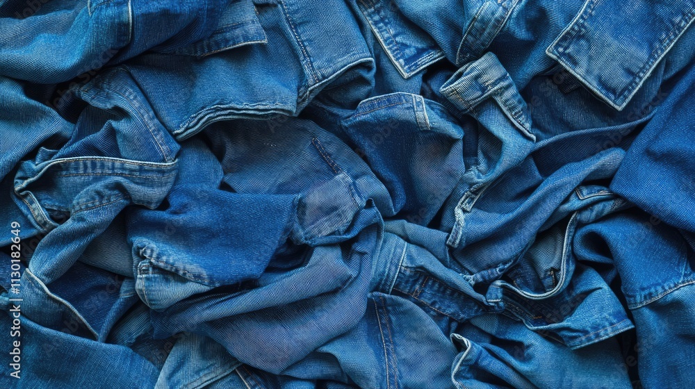 Aufkleber blue denim fabric texture background with crumpled and layered jeans creating a visually appealing a