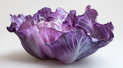 Obraz premium Vibrant purple cabbage with intricate leaf details displayed against a clean white background showcasing its natural beauty and texture