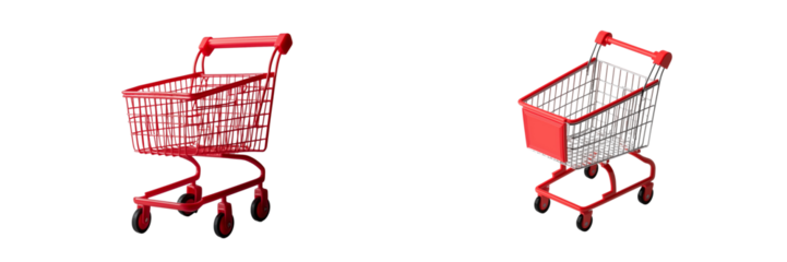 Set of a Red shopping cart icon, isolated on transparent background.