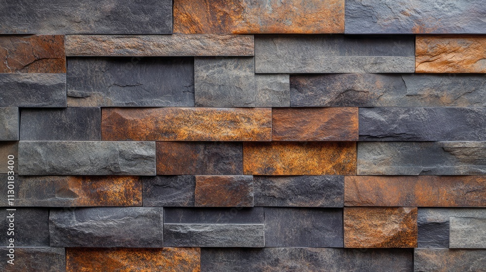 Poster textured stone wall background featuring various shades of gray and brown for use in architectural a
