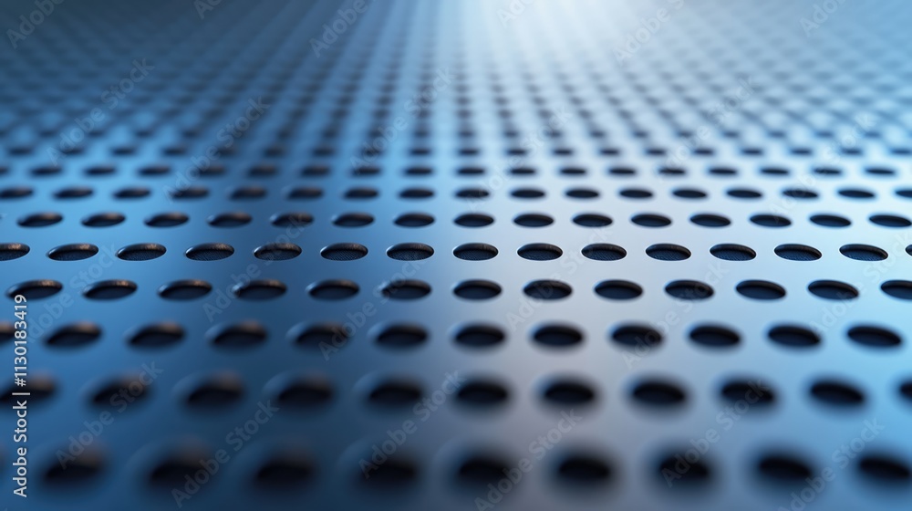 Poster blue metallic perforated pattern close up with bokeh effect creating a textured abstract background 