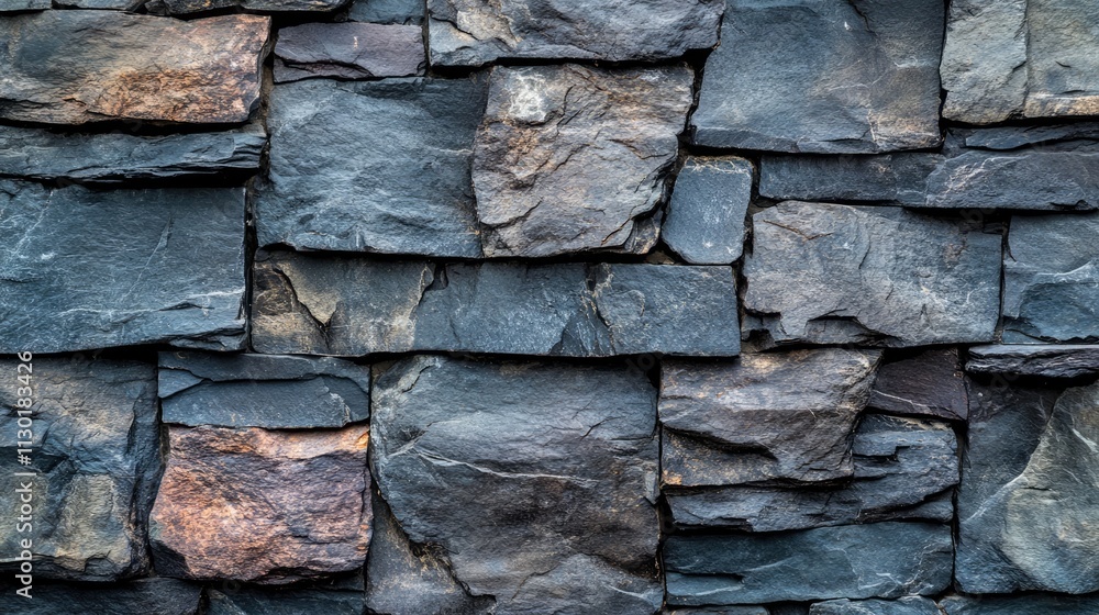 Poster textured background of weathered slate stone wall in monochrome for architectural or design applicat