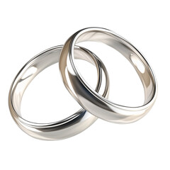 Two silver wedding rings, isolated on transparent background.
