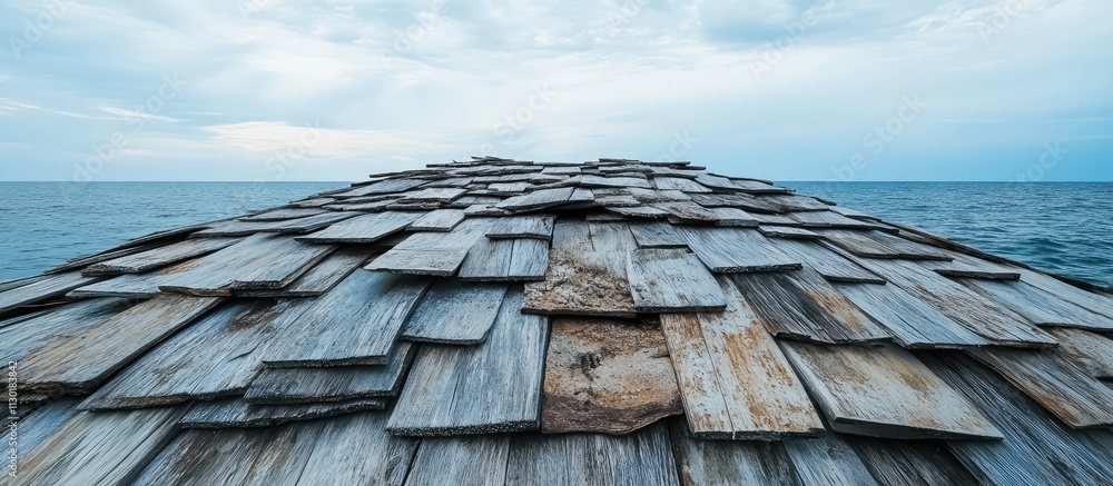 Aufkleber shingle beach formation extending into calm waters under a cloudy sky creating a serene coastal land