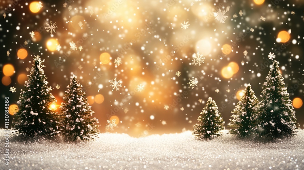 Aufkleber enchanting bokeh lights shimmering in a winter landscape with snowflakes and festive trees creating 