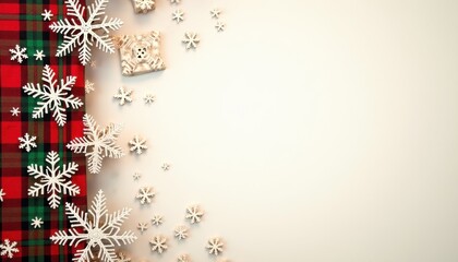 christmas and winter tartan border with snowflakes and ornaments