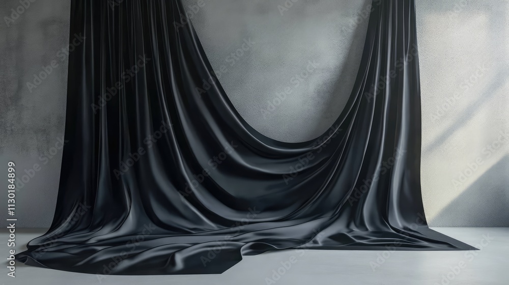 Poster rustic black draped fabric creating an elegant backdrop for photography or styling in artistic prese