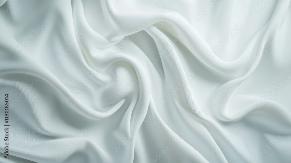 Poster elegant white satin fabric in soft waves and creases for background texture and textile design