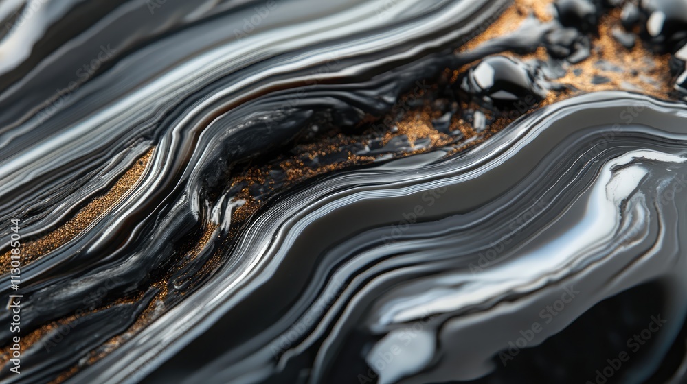 Poster black agate stone with smooth glossy surface displaying unique patterns and textures, ideal for back