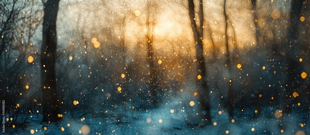 Poster magical winter landscape with abstract blur and glitter overlay creating an enchanting seasonal atmo