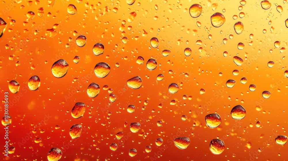 Poster raindrops on window glass with an orange gradient background creating a soothing and atmospheric eff