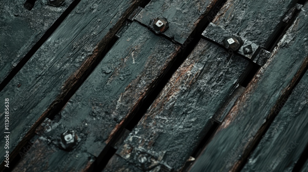 Poster weathered wooden boards with rusty nails creating a rustic and aged background ideal for vintage des