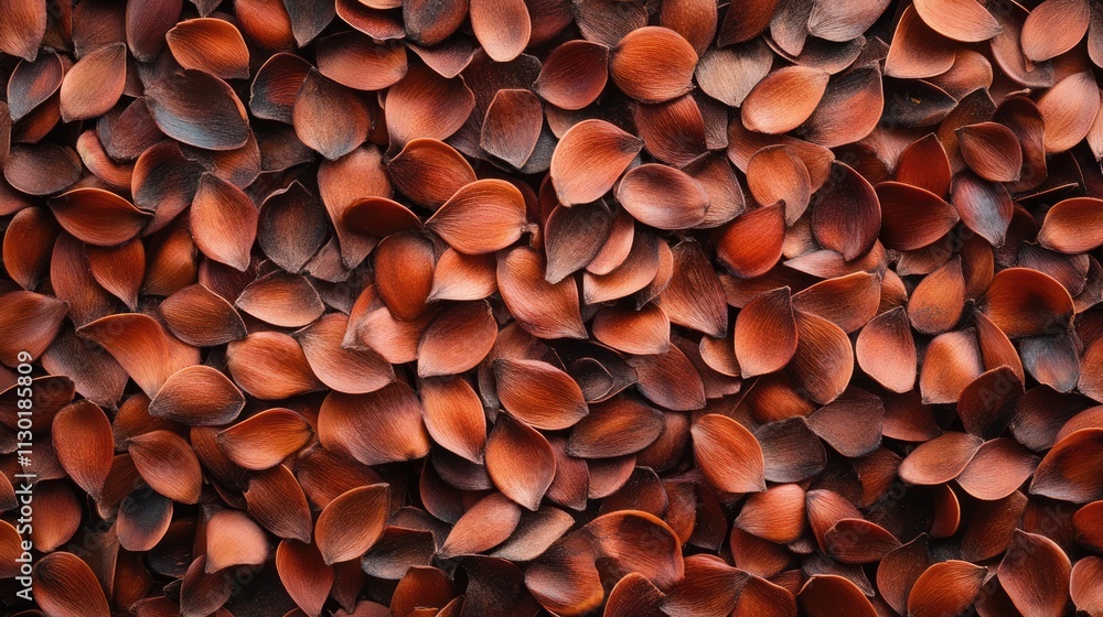 Poster background of dried seed pods in various shades of brown creating a textured natural pattern for org