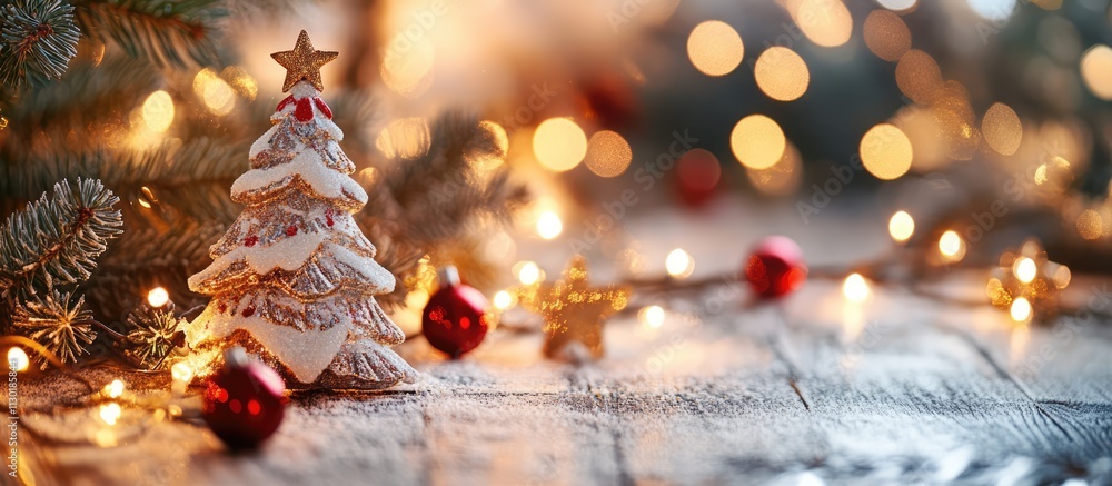 Poster festive christmas background with blurred lights and decorations creating an elegant space for perso