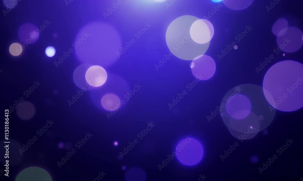 Poster blurred lights and sparkling particles animation with glowing bokeh effects in vibrant purple colors