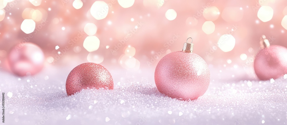 Aufkleber soft focus christmas ornaments on snow with a shiny bokeh background creating a festive and warm hol