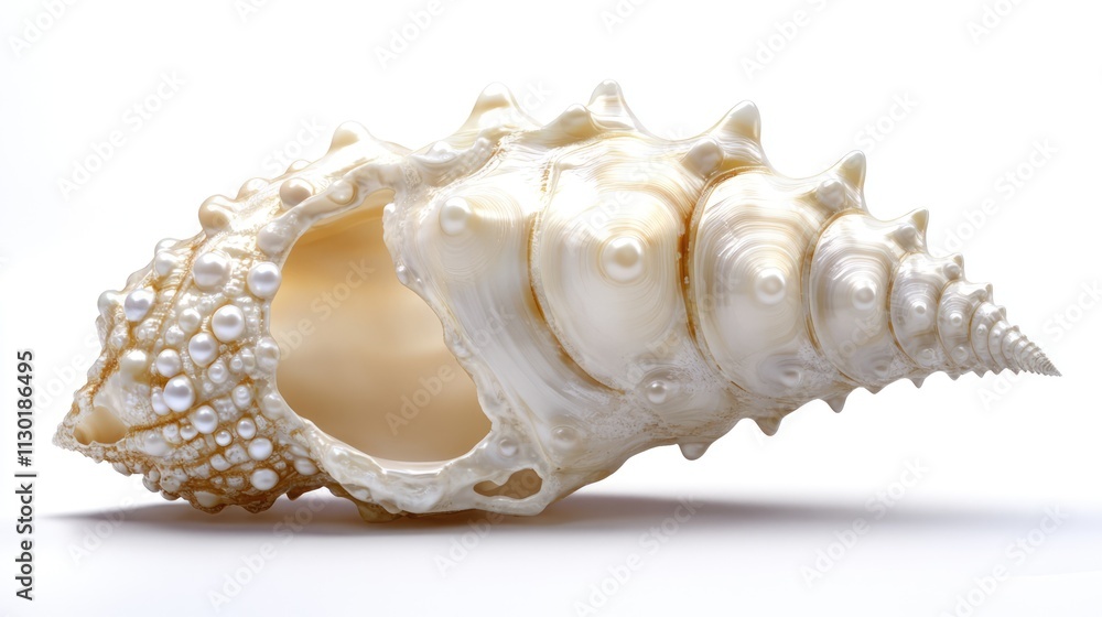 Poster elegant close-up of a unique tropical seashell showcasing intricate textures and pearlescent feature