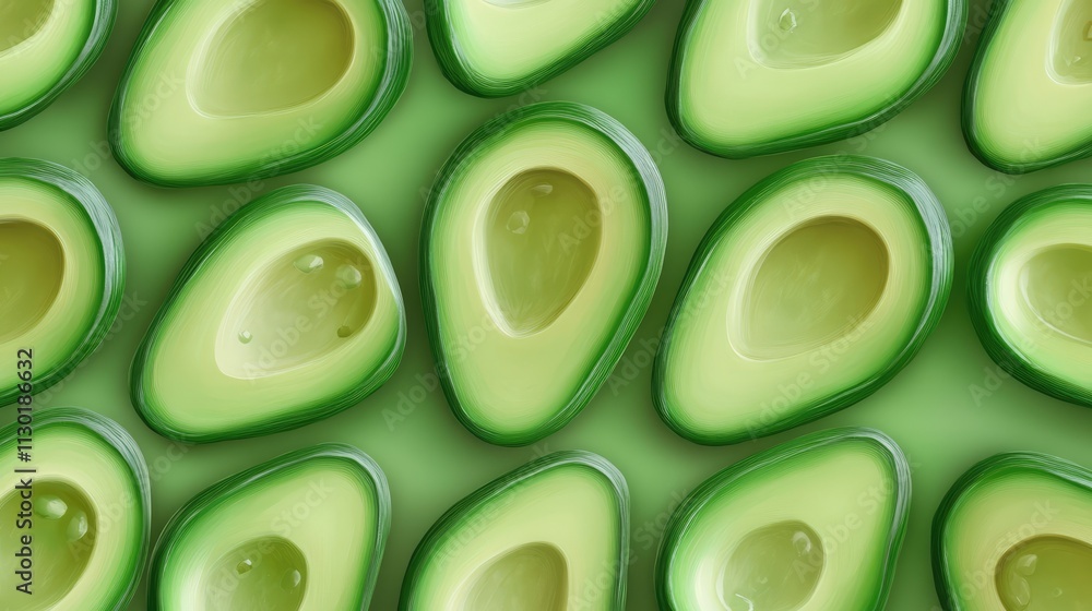 Poster textured background featuring an array of ripe avocado halves showcasing their vibrant green color a