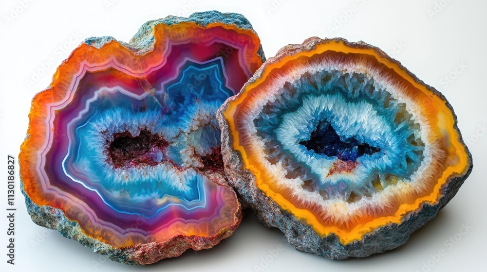 Aufkleber colorful agate slices showcasing vibrant patterns and intricate textures on a light backdrop ideal f