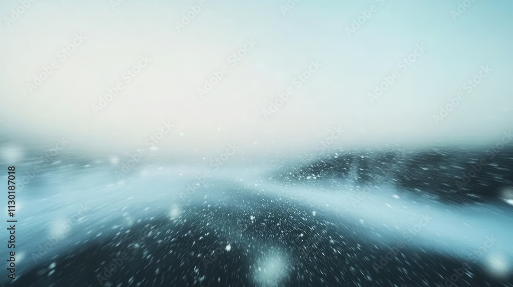 Poster winter landscape with blurred snowflakes creating a cold atmosphere on a frosty day with hints of ic