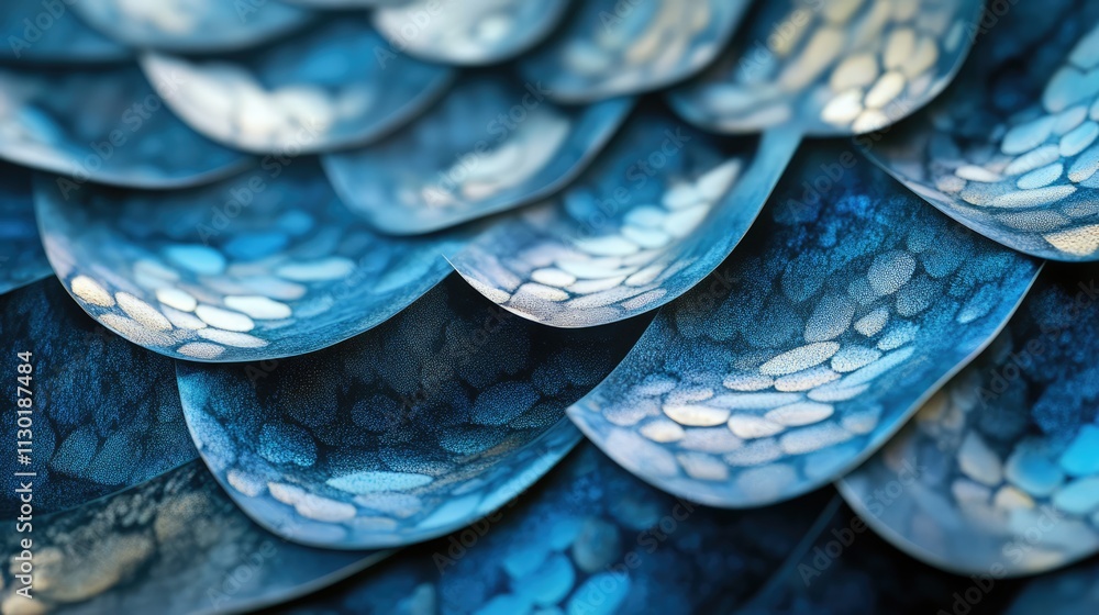 Poster blue bokeh background featuring textured overlapping scales in hdr detail creating a visually appeal
