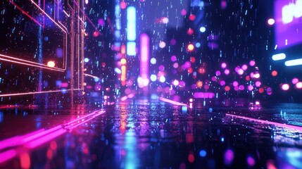 Obraz premium Neon Rain: Cyberpunk Cityscape at Night