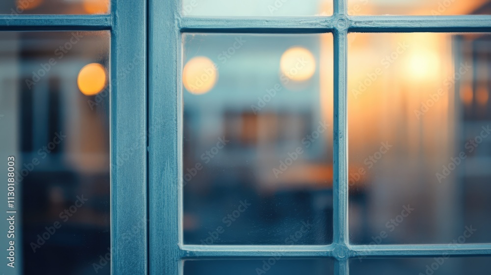 Poster softly blurred window view with warm bokeh lights creating a cozy and inviting atmosphere in an inte