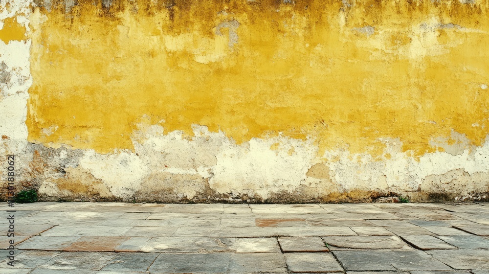 Aufkleber vintage yellow brick wall background with grunge texture and ample space for text or design elements