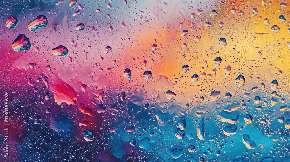 Aufkleber colorful blurred background with rain drops closeup on window creating a vibrant abstract effect.