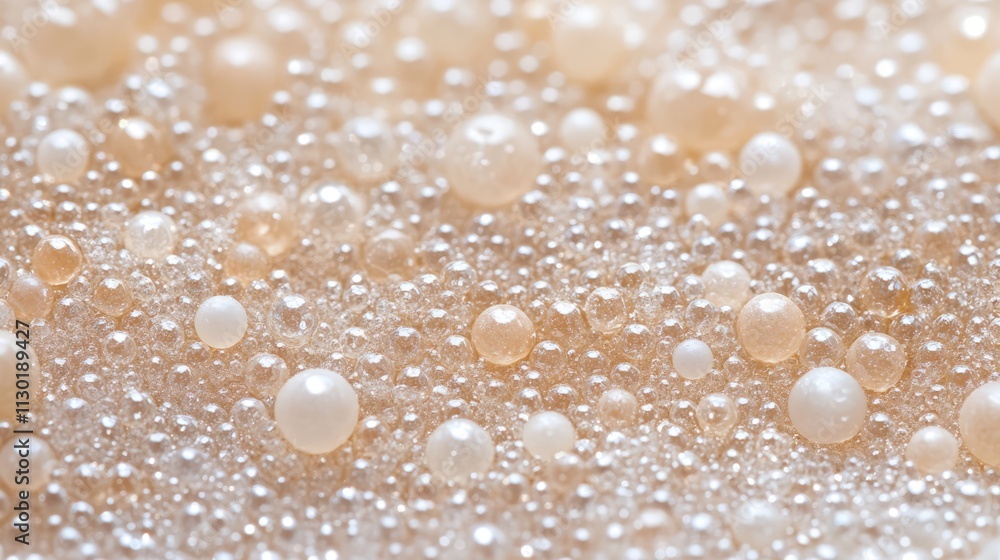 Aufkleber layered background of small transparent spheres on quartz sand with a soft, shimmering appearance su