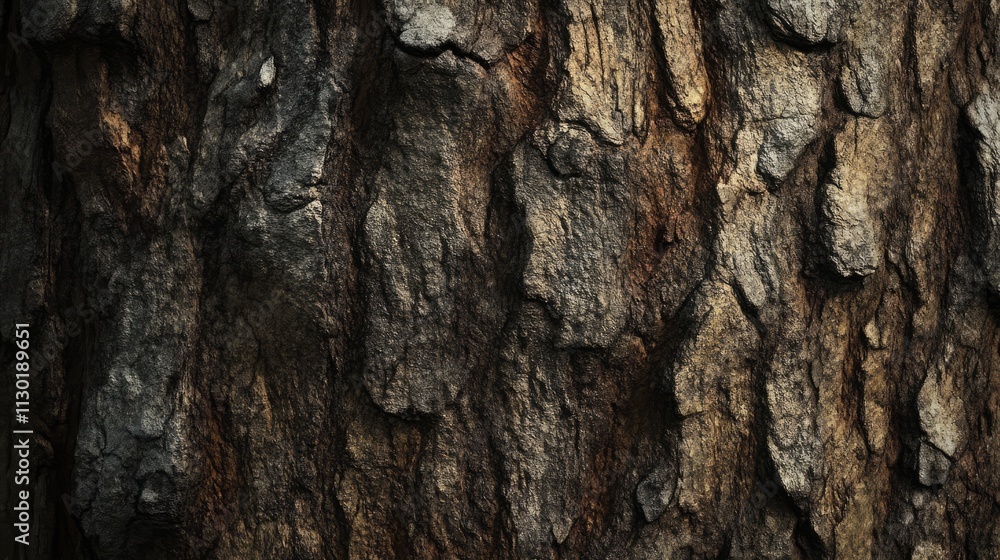 Poster detailed close-up of rustic tree bark texture showcasing natural patterns and earthy tones for desig