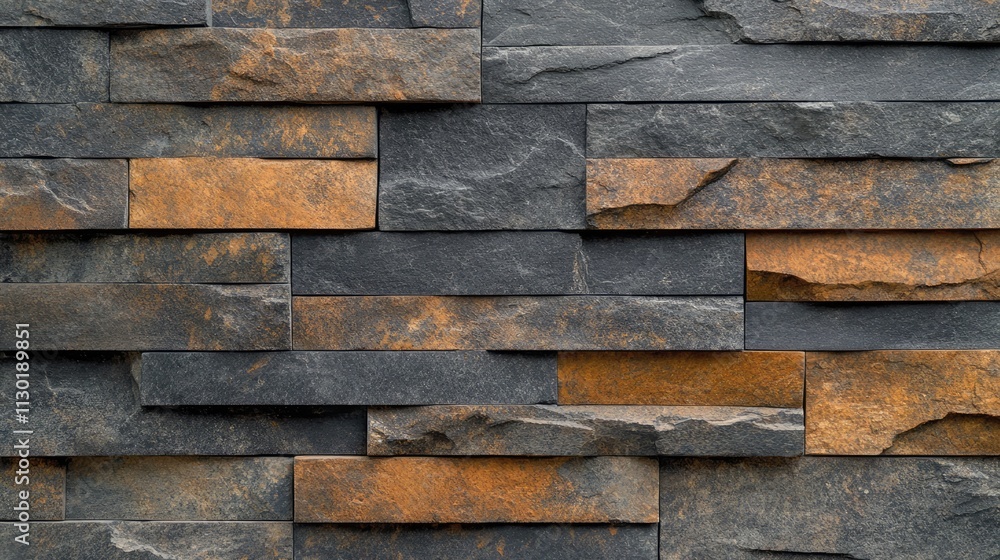 Aufkleber textured stone wall with gray and orange stone tiles arranged in a modern rustic pattern perfect for