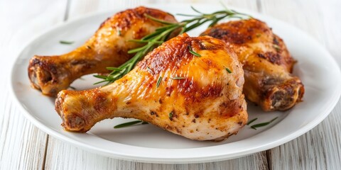 Cooked chicken legs presented on a white plate, showcasing delicious roasted chicken legs that are perfectly prepared for a delightful meal centered around roasted chicken legs.