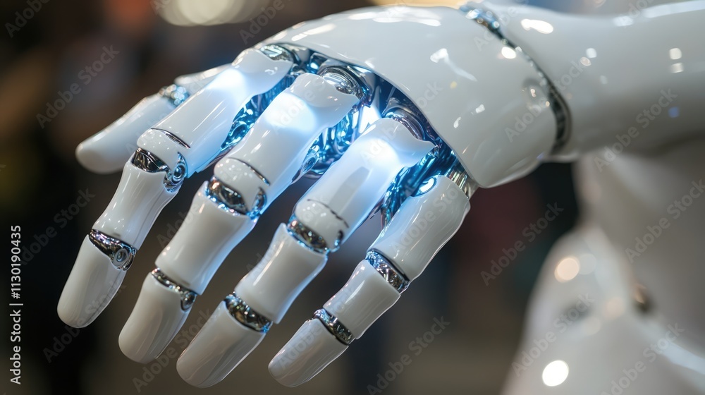 Poster futuristic robotic hand symbolizing industry 4.0 advancements in automation cyber-physical systems a