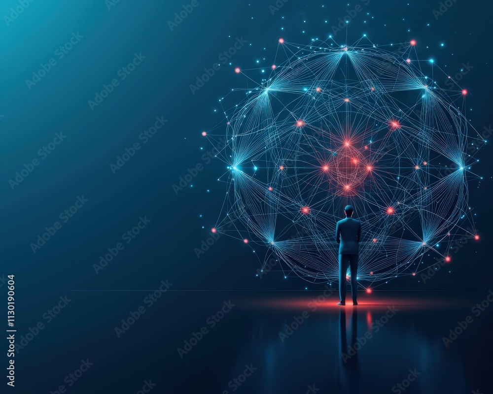 Aufkleber a scientist standing in the center of a glowing mandala representing interconnected knowledge.