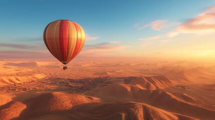 Obraz premium Hot air balloon adventure over desert landscape at sunrise aerial view travel photography concept