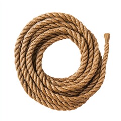 A brown rope coiled in a circle on a white background.