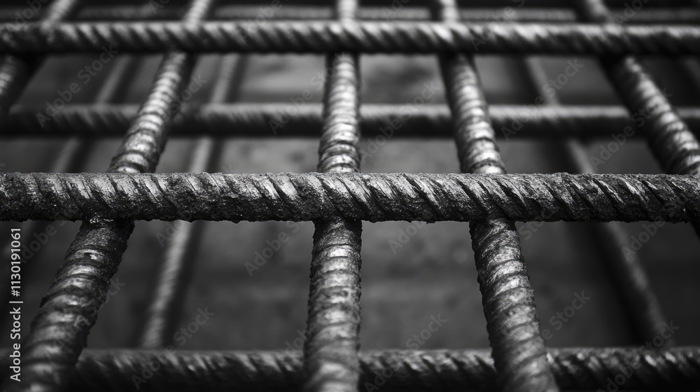 Poster close up view of textured steel rebar grid showcasing industrial materials and construction elements
