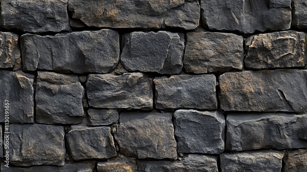 Poster Monochrome texture of aged stone wall with irregular shapes suitable for architectural design and background applications