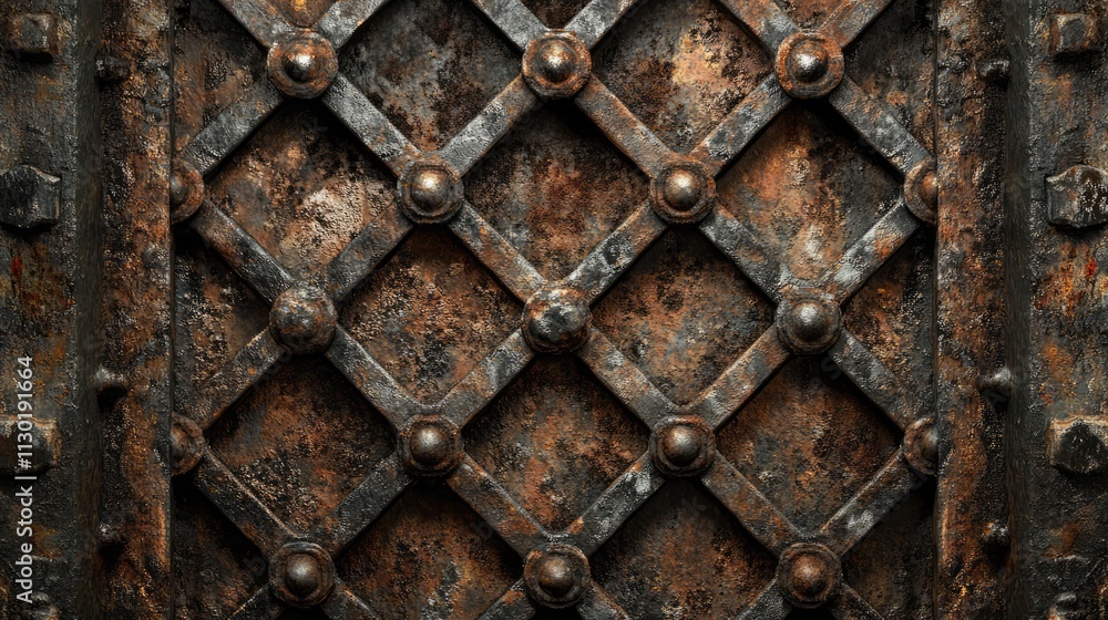 Poster rusty iron grate background with intricate diamond pattern and weathered metal texture suitable for 