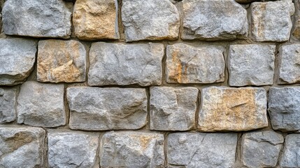 Obraz premium Textured stone wall with aged, weathered stones suitable for background and design projects showcasing rustic and natural elements.