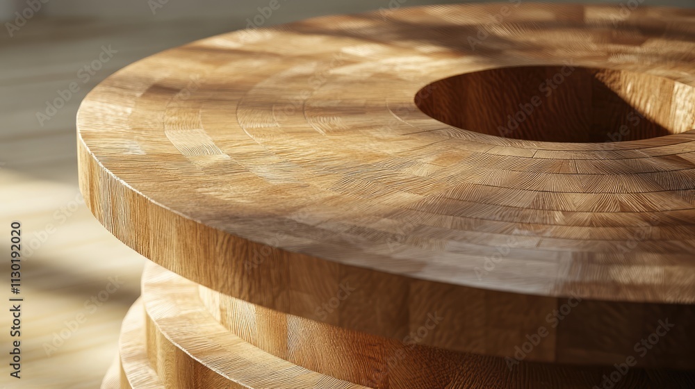 Poster close-up view of a beautifully crafted wooden table showcasing intricate patterns and textures in a 
